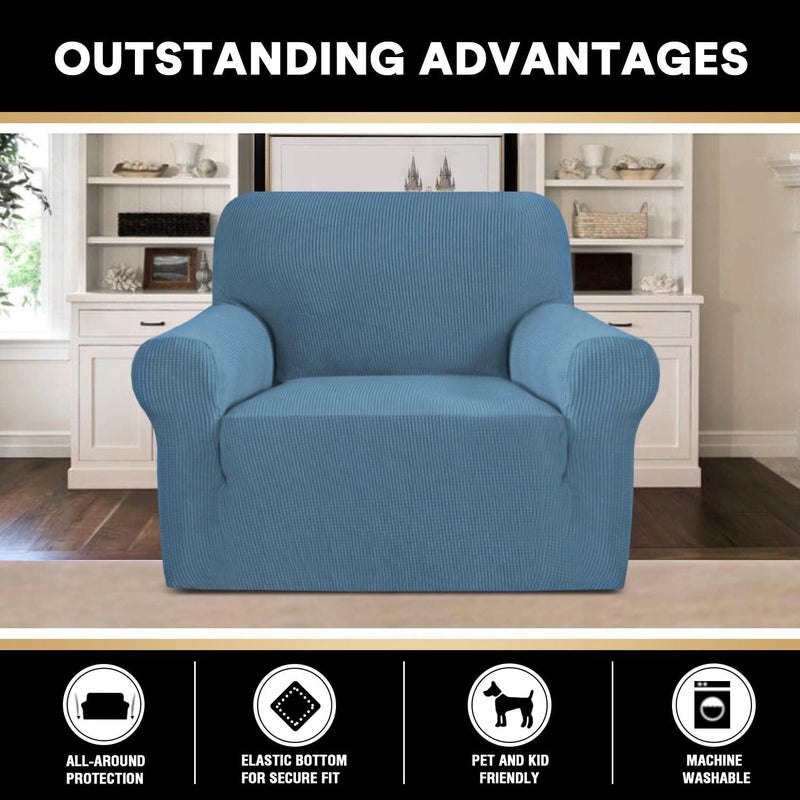 PrinceDeco Stretch Chair Cover Chair Slipcovers with Arms 1-Piece Chair Sofa Slipcovers or Living Room Non Slip Armchair Cover Furniture Protector Dogs Pet Friendly(Armchair,Dusty Blue) - Image 5